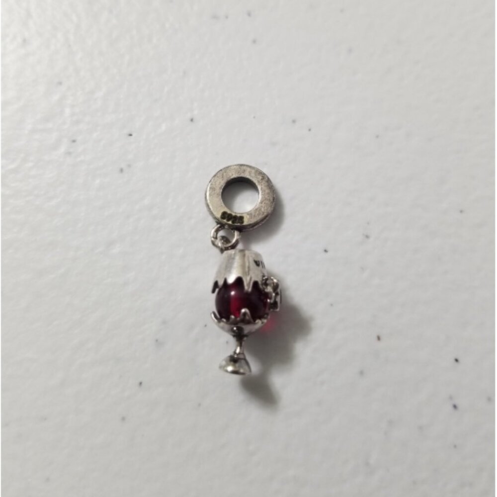 925 Silver Wine Glass With Heart Pendant Fits Original Pandora Bracelet